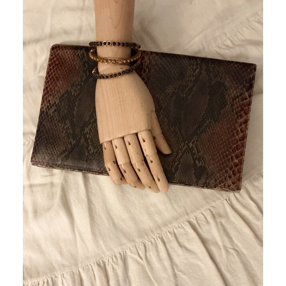 Vintage Snakeskin Clutch Patchwork 1970s Suede Lined Snap Flap Bag | 1970’s